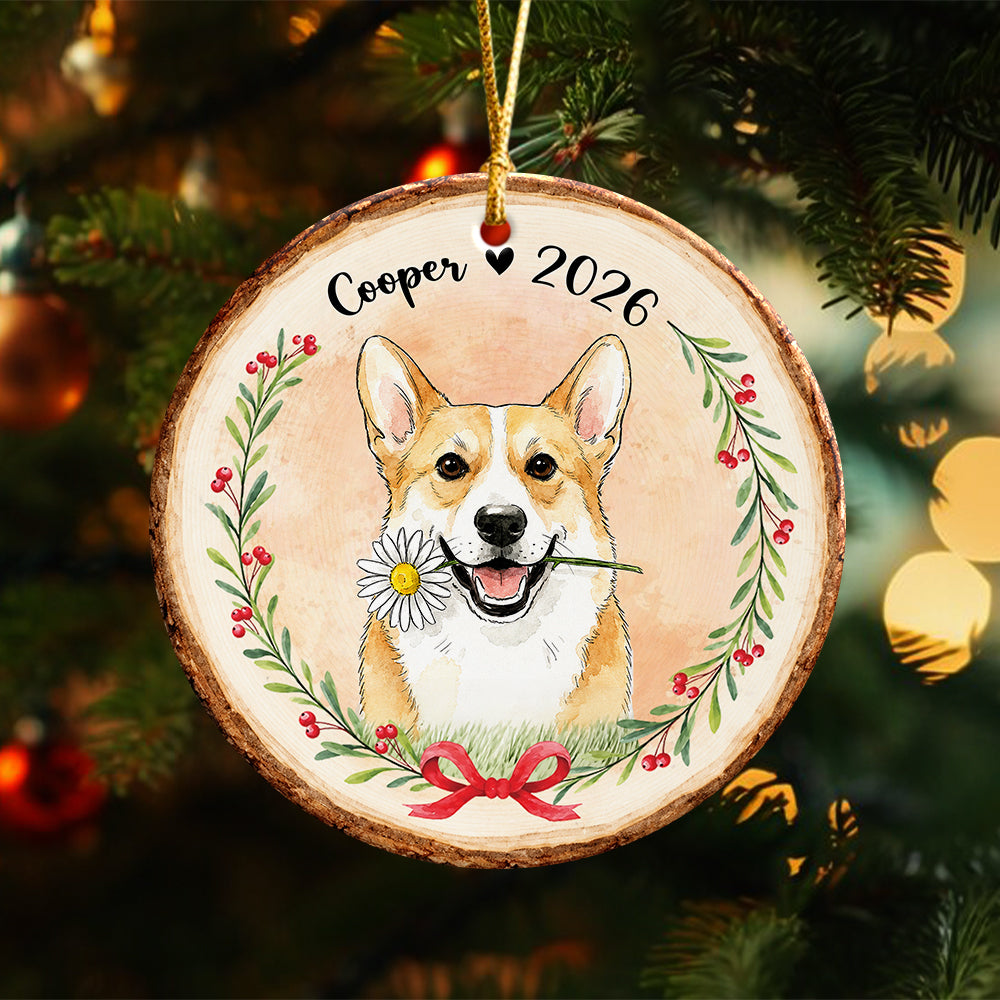 Custom Dog Photo Watercolor Ceramic Ornament, Personalized Christmas Gift for Dog Lovers CH07 180490