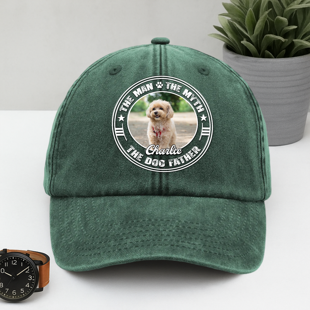 Custom Photo The Man The Myth Dog Dad Washed Denim Baseball Cap HA75 892496