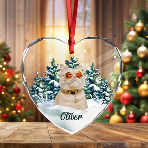 Custom Photo Cat Heart Shaped Glass Ornament For Christmas HA75 897242