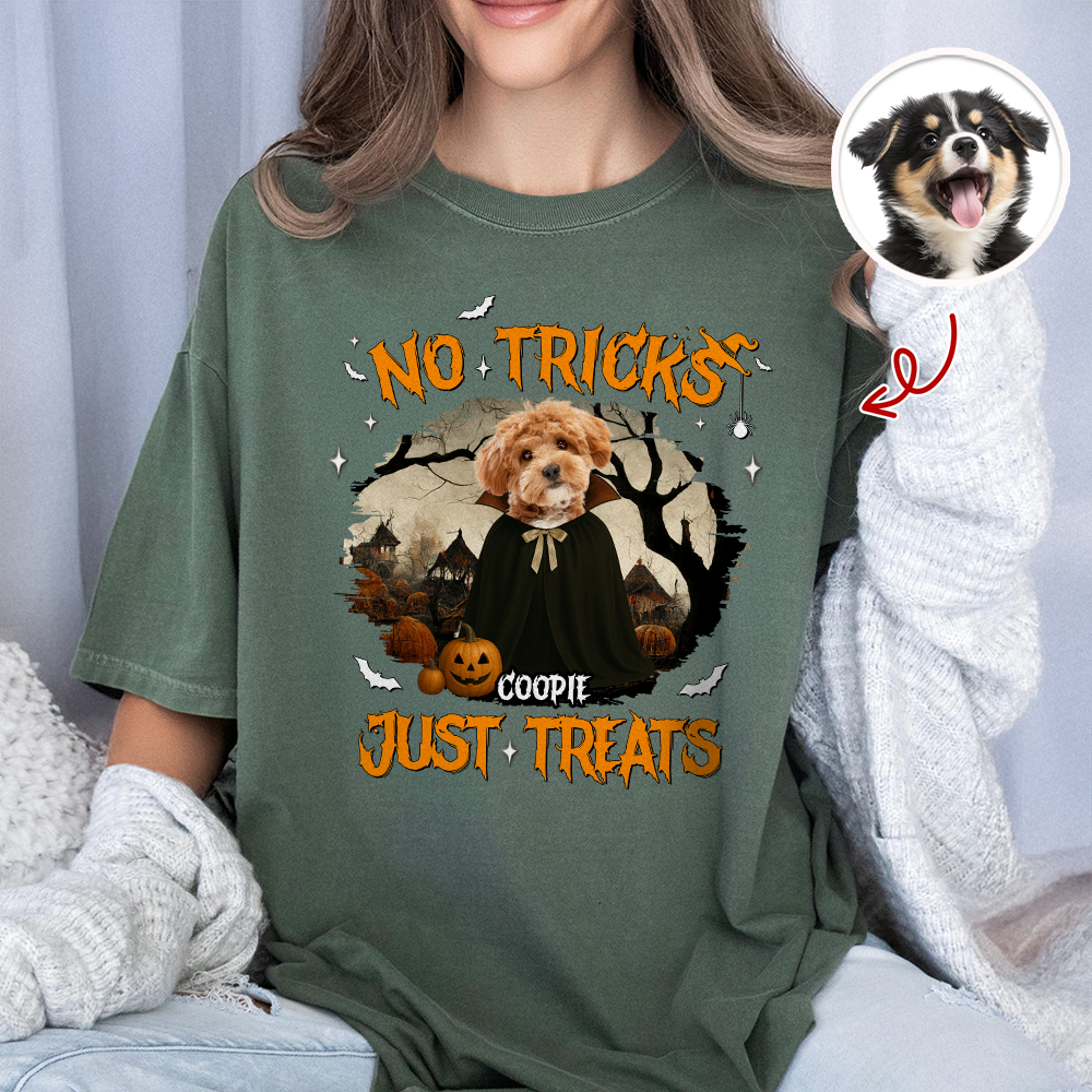 No Tricks Just Treats Custom Halloween Dog Photo Comfort Color Shirt CH07 899448
