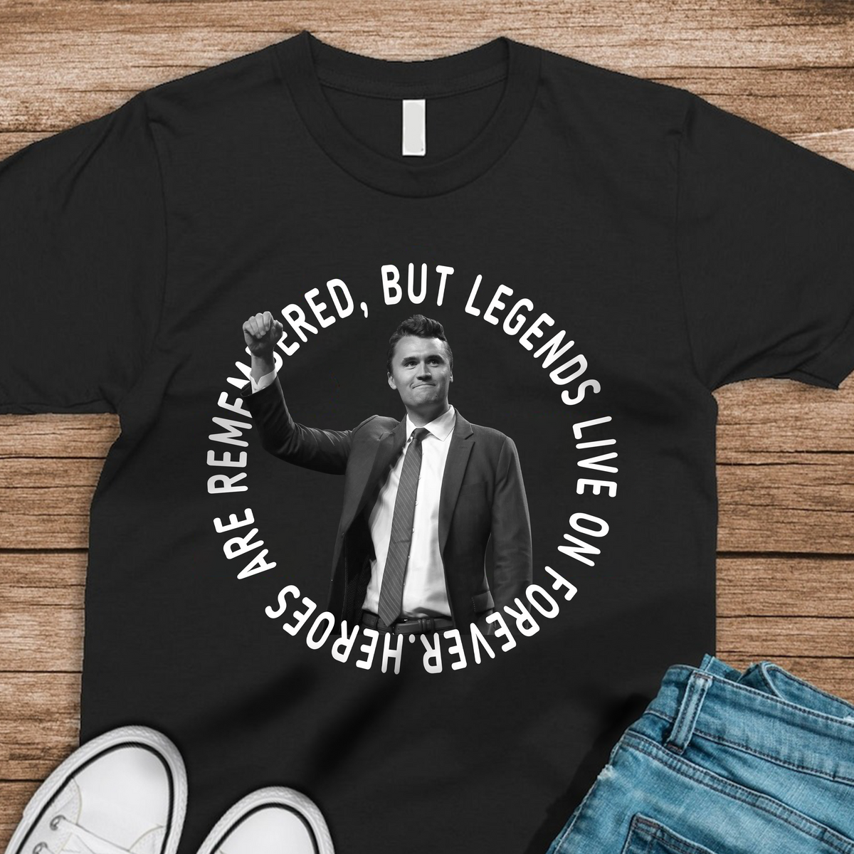 Pray For Legends - Charlie Kirk Lives On Forever Memorial Dark Shirt LM32 65475