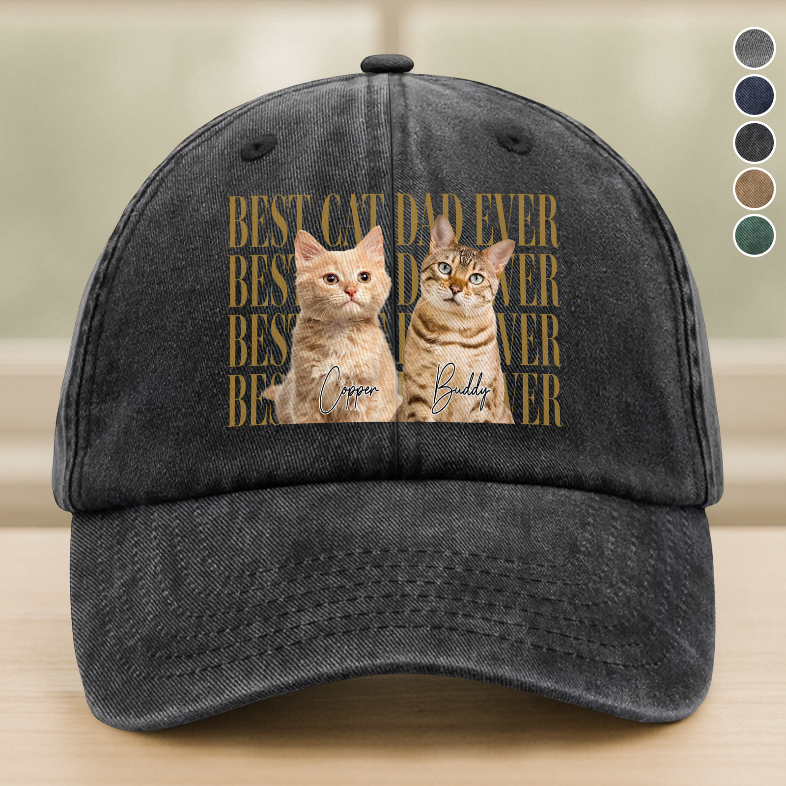 Custom Vintage Photo Best Dog Dad Ever, Best Cat Dad Ever Washed Denim Baseball Cap CH07 911534