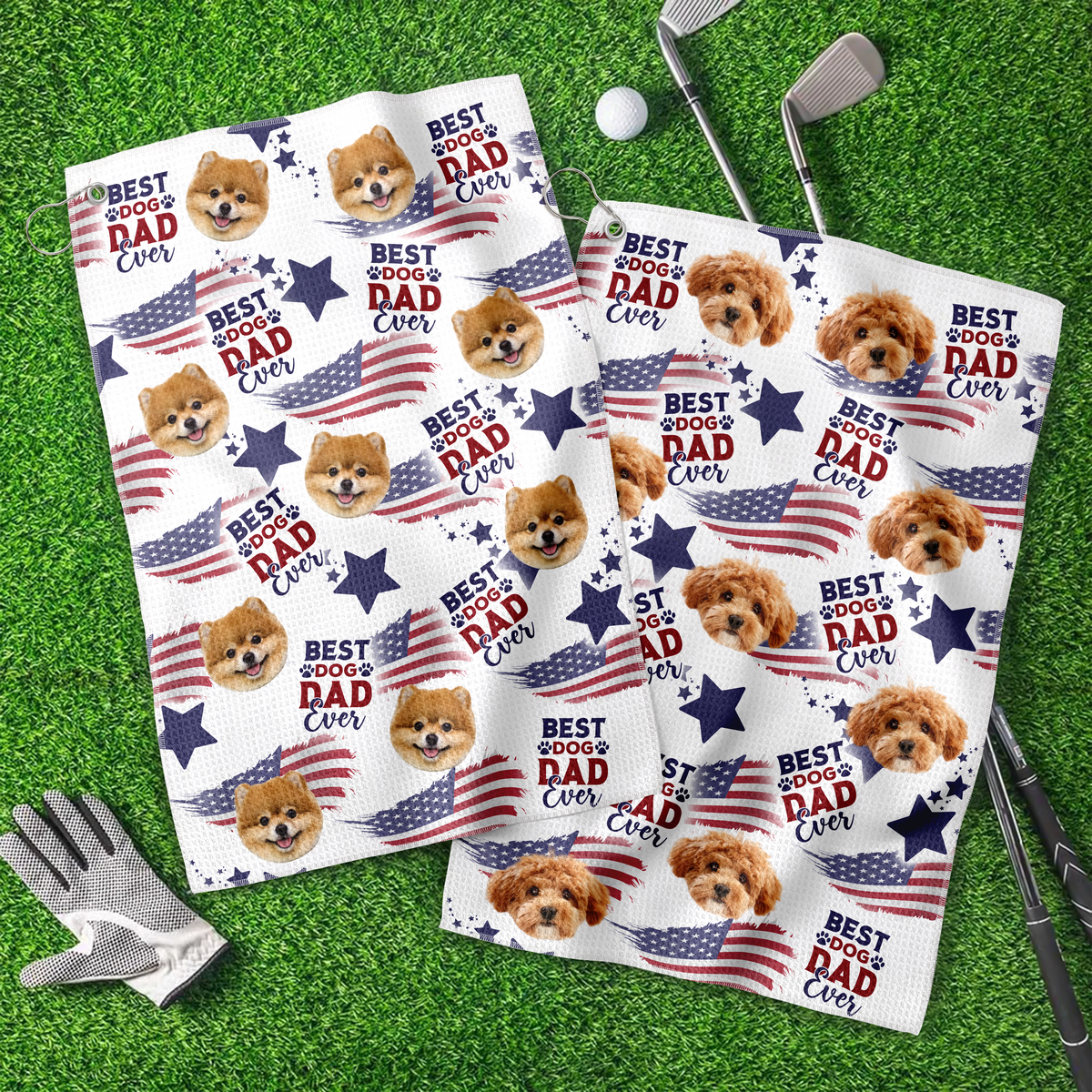Custom Photo Best Dog Dad, Mom Ever USA Flag Dog, Cat Golf Towel LM32 893641