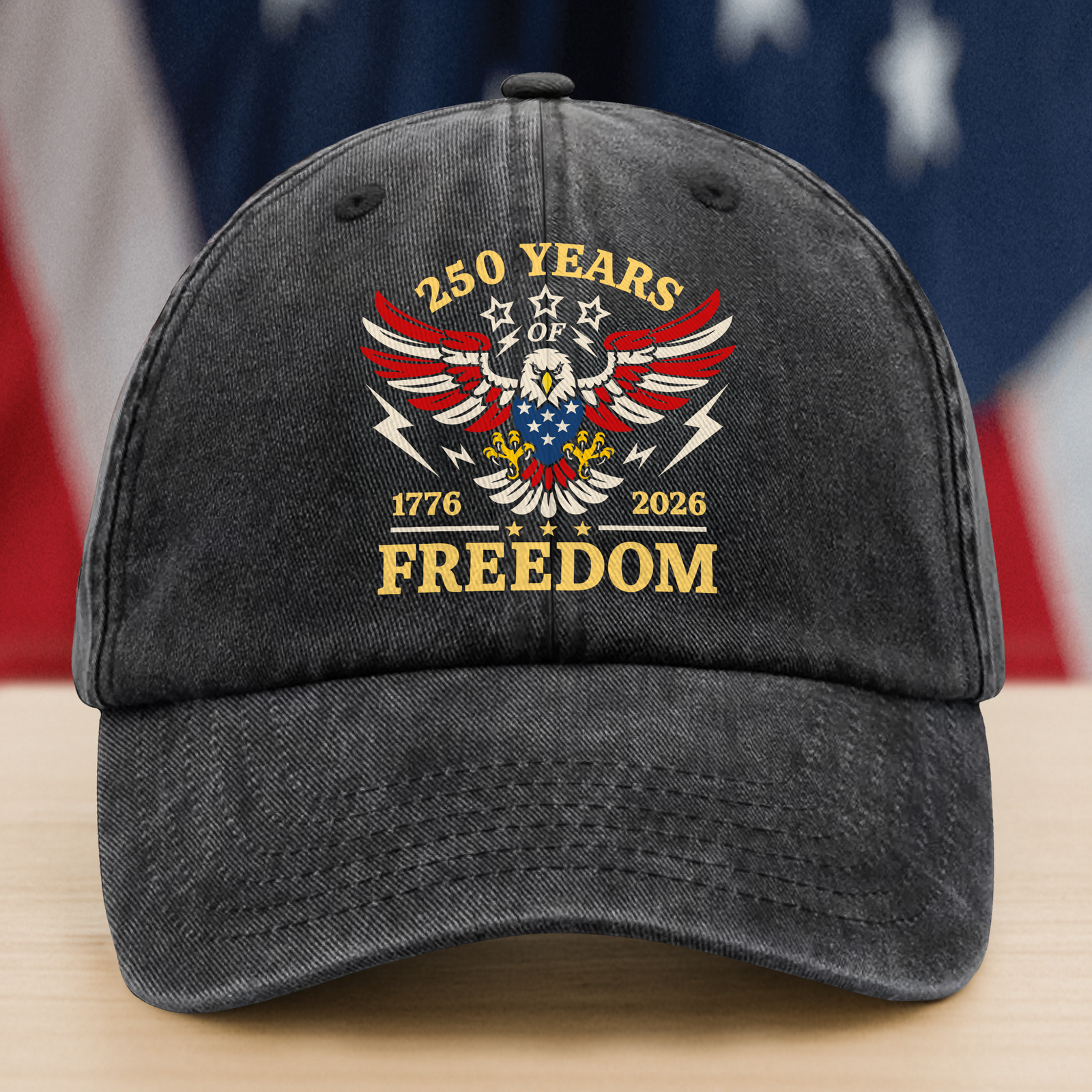 250 Years Of Freedom 1776 - 2026 USA 250th Anniversary Washed Denim Baseball Cap HA75 898052