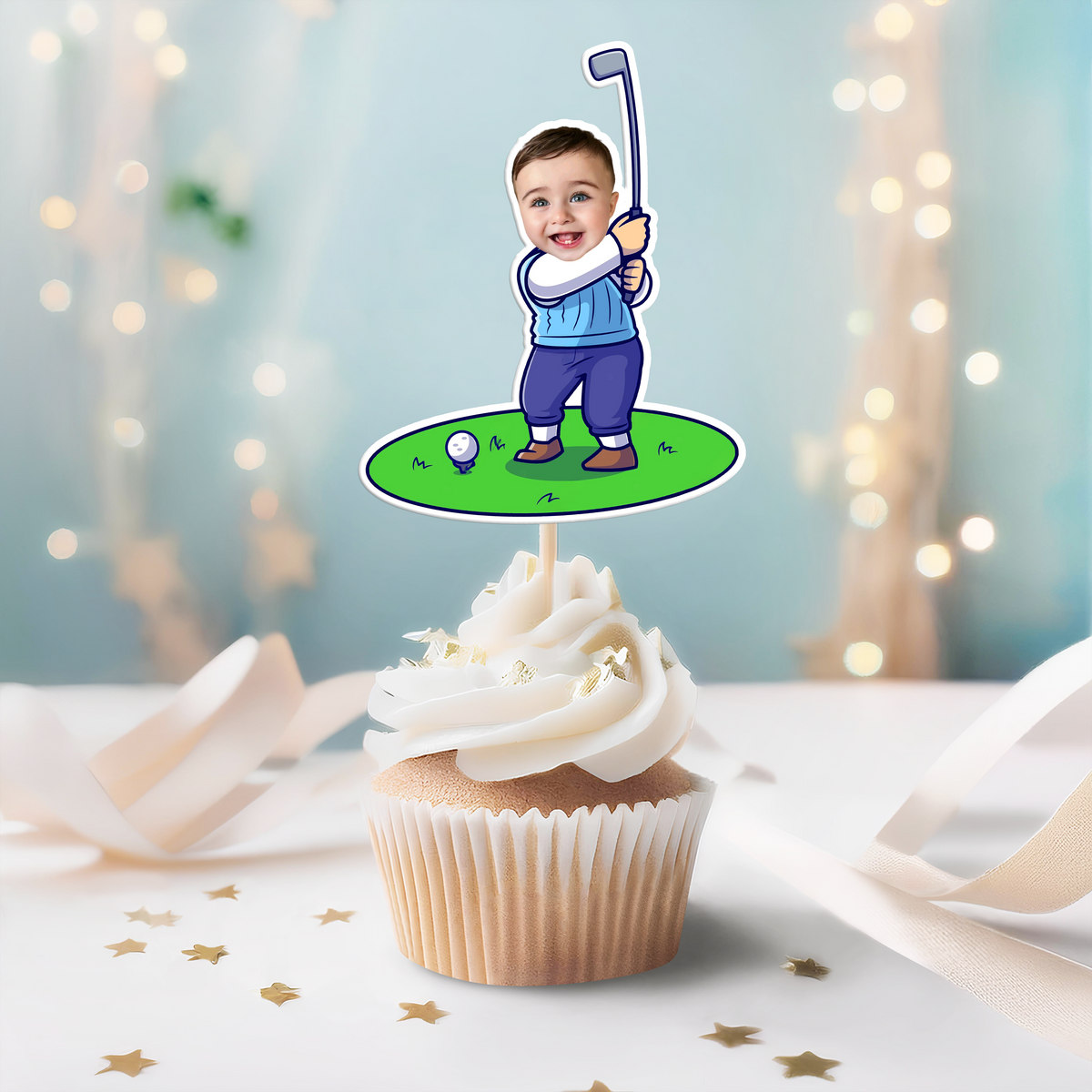 Custom Funny Face Golfer Cupcake Toppers Party Decoration HA75 892106
