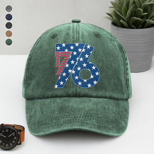 1776 America Patriotic Independence Day Washed Denim Baseball Cap HO82 900362