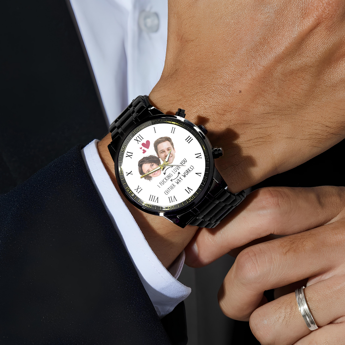 Custom Photo Face Tattoo Couple - Personalized Photo Men's Wrist Watch HO82 893796