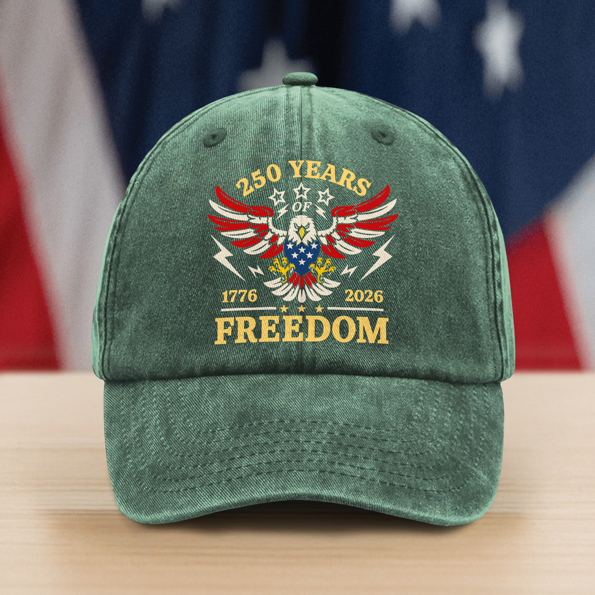 250 Years Of Freedom 1776 - 2026 USA 250th Anniversary Washed Denim Baseball Cap HA75 898052