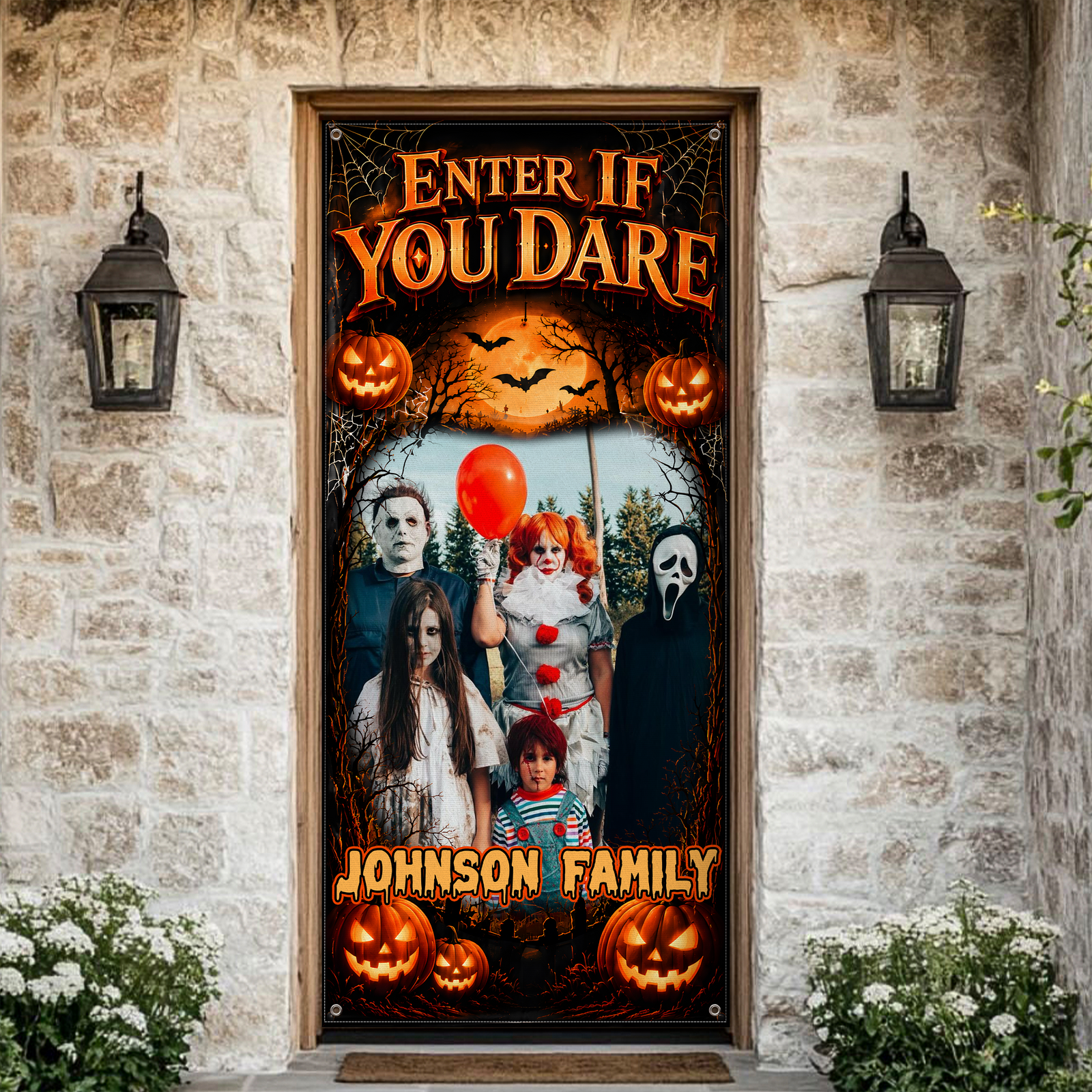 Custom Family Name & Photo Enter If You Dare Halloween Door Cover - Door Decorations HO82 903128