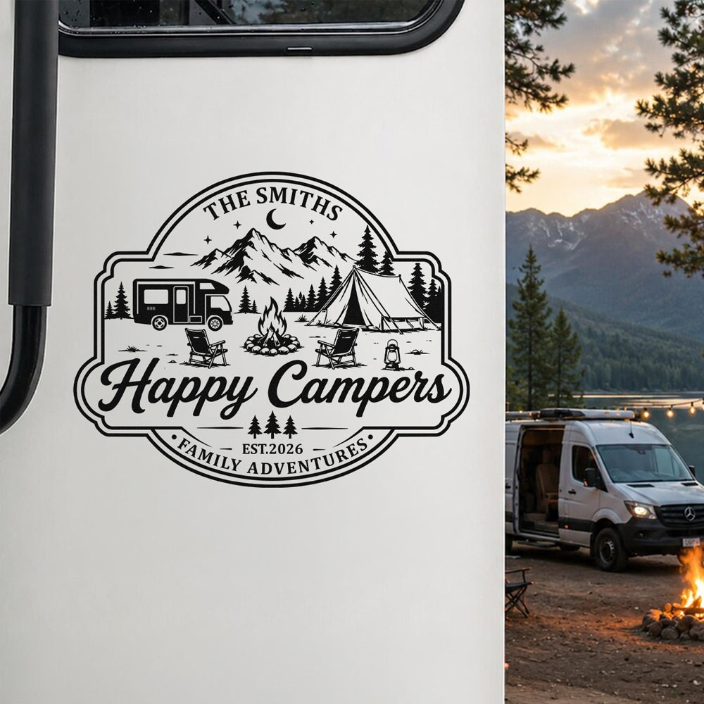 Custom Family Name Happy Campers RV Decal Sticker Camping Family Gift LM32 669487