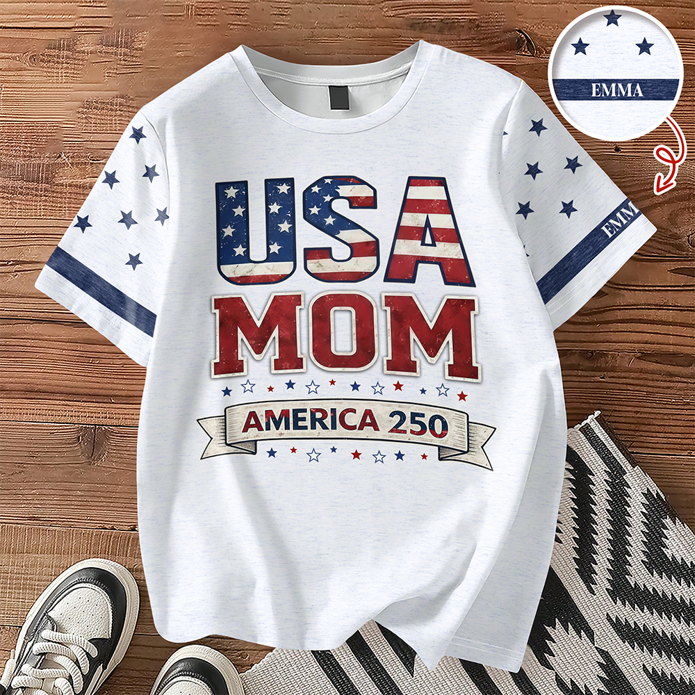 Custom Name USA Mom With 250 Years Anniversary AOP Shirt HO82 901914