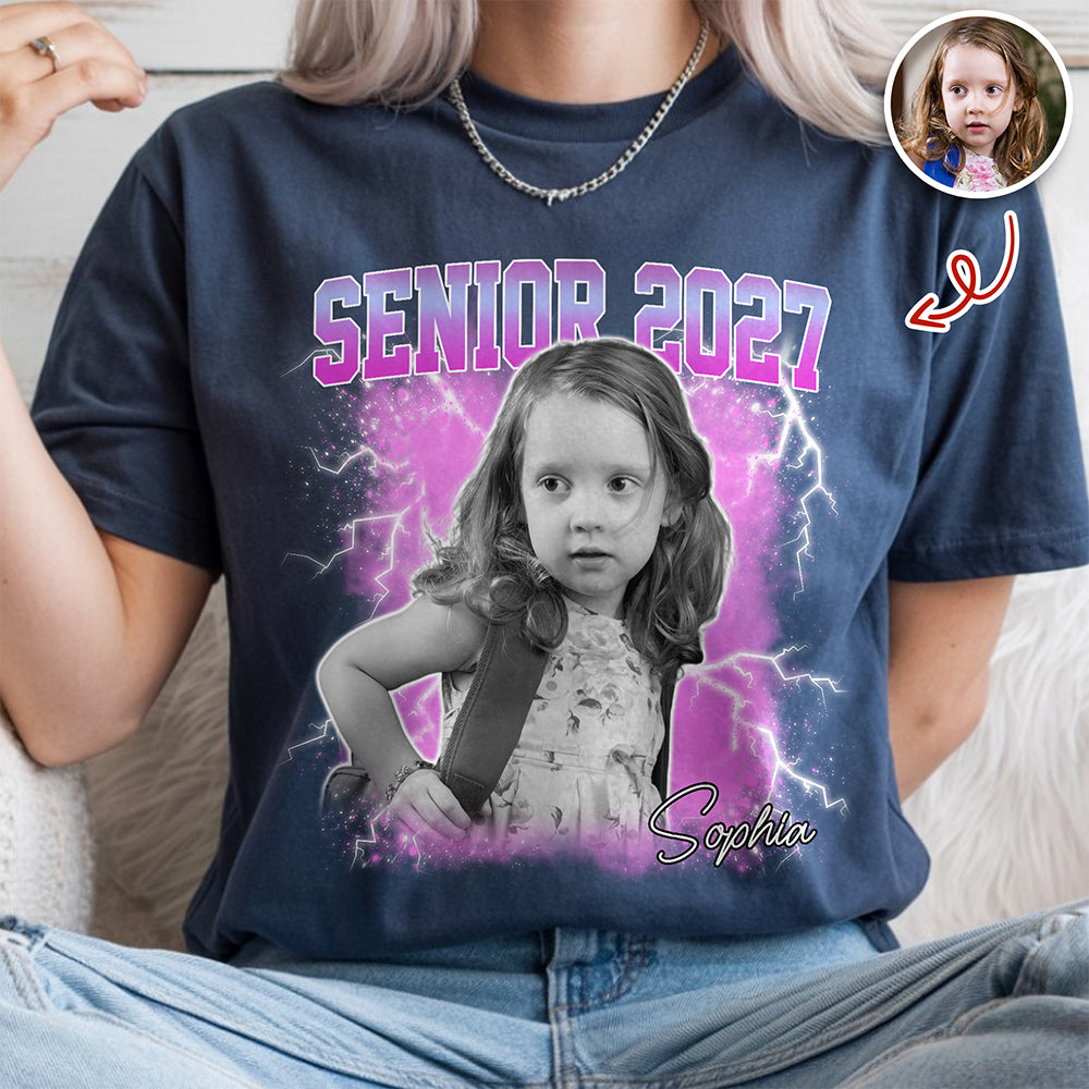 Personalized Senior 2027 Photo Comfort Shirt Last First Day School Gift CH07 180286