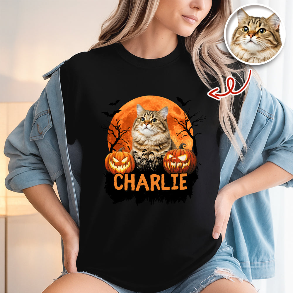 Custom Halloween Cat Photo Dark Shirt Spooky Season Shirt Cat Lovers Halloween Gift CH07 899620