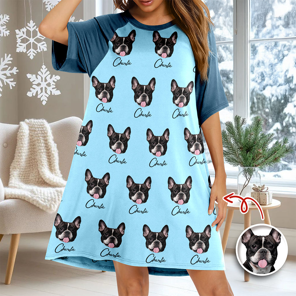 Custom Pet Portrait Raglan Nightgown – Personalized Dog/Cat/Person Photo & Name Gift TH10 898041