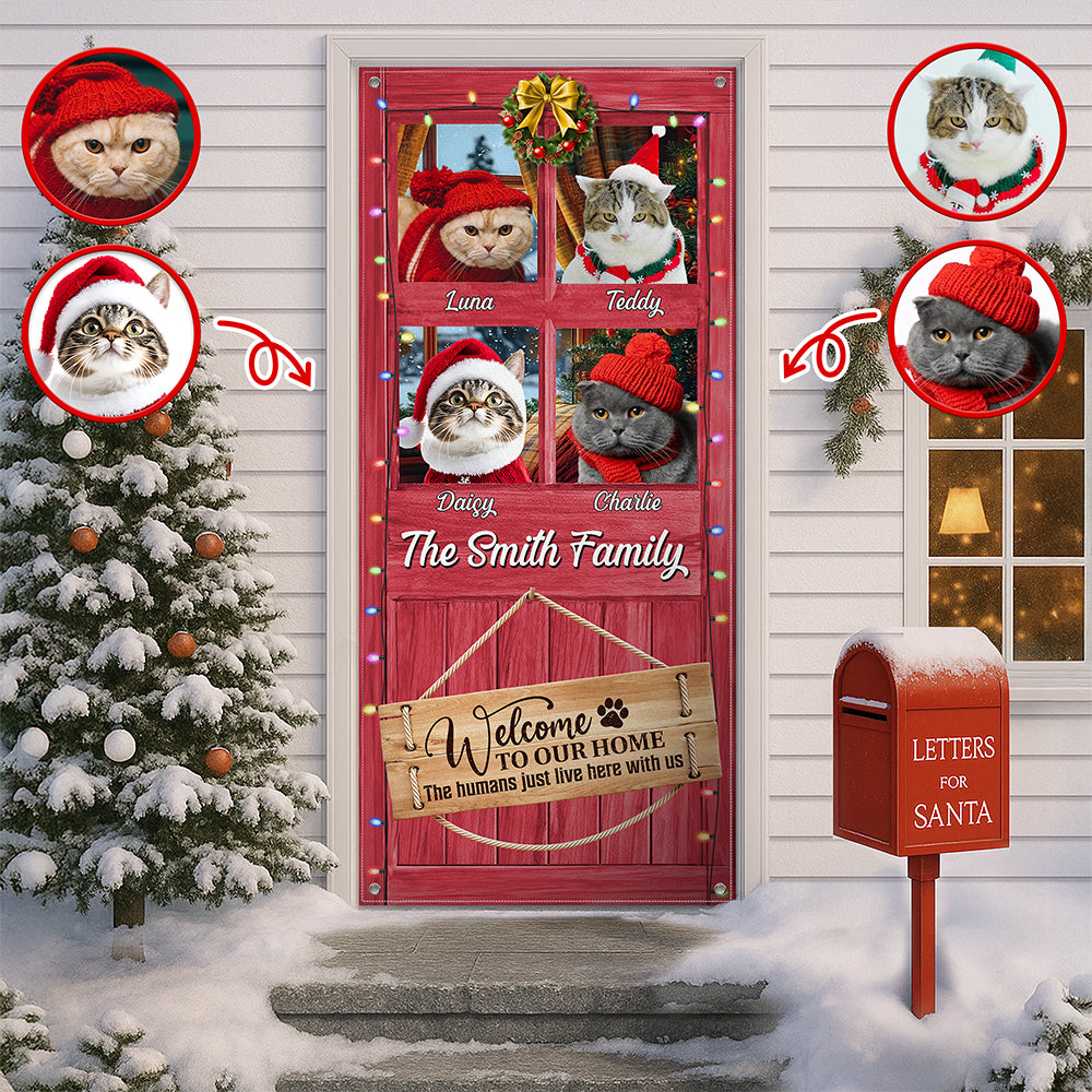 Custom Cat Photo This Humans Live Here With Us Door Cover HO82 900256