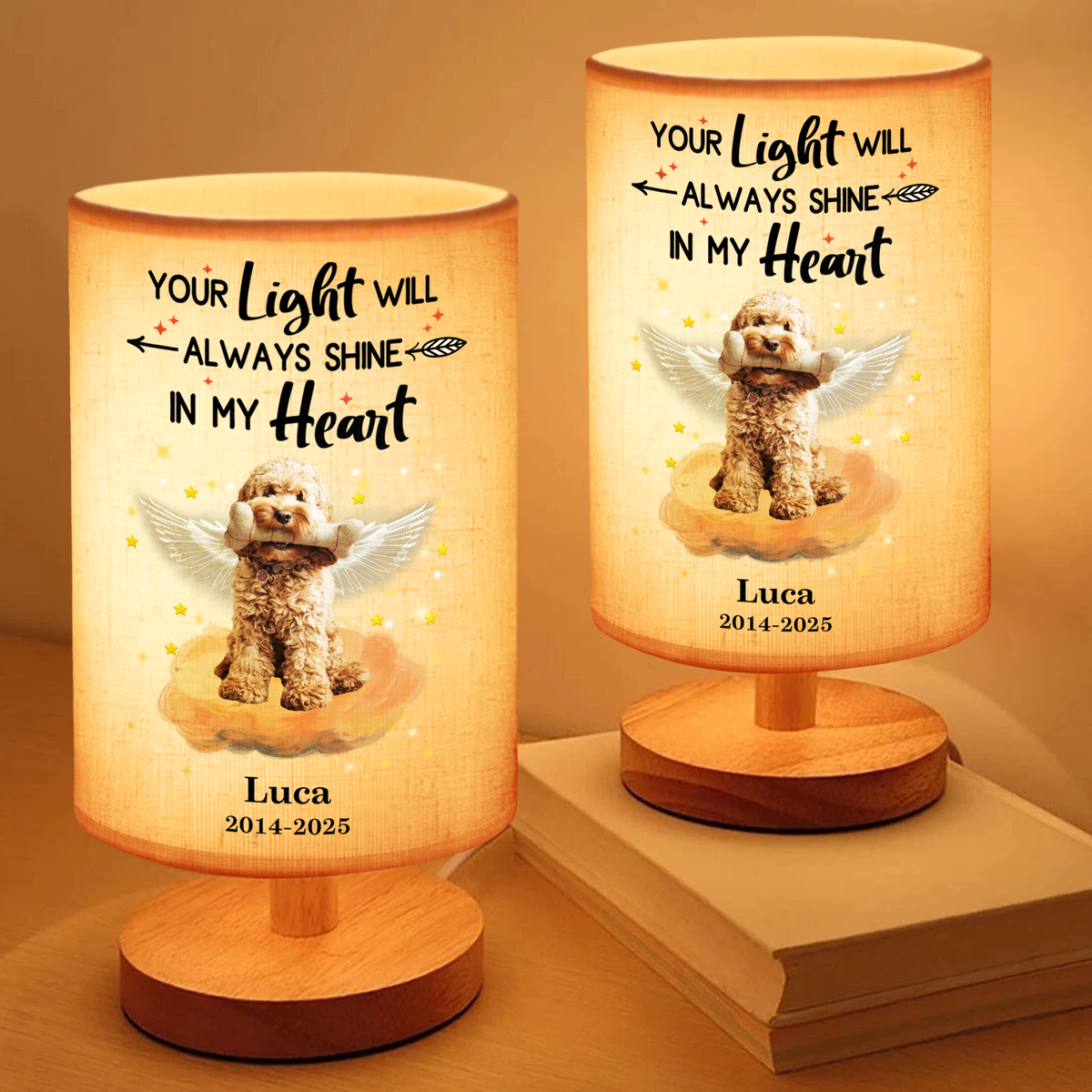Custom Photo Your Light Will Always Shine In My Heart Dog Memorial Fabric Lamp HA75 892314