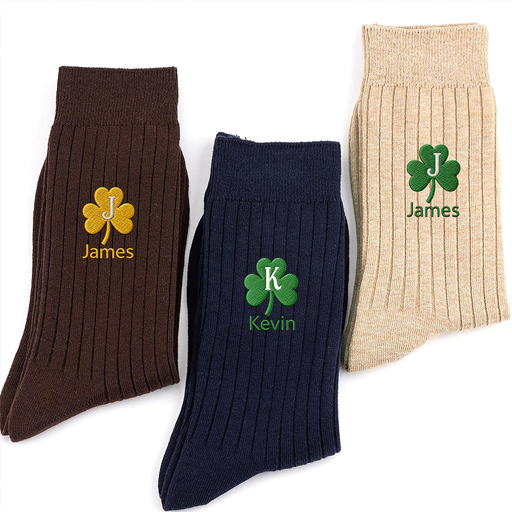 Personalized Name With Clover Leaf Embroidered Socks HO82 903282