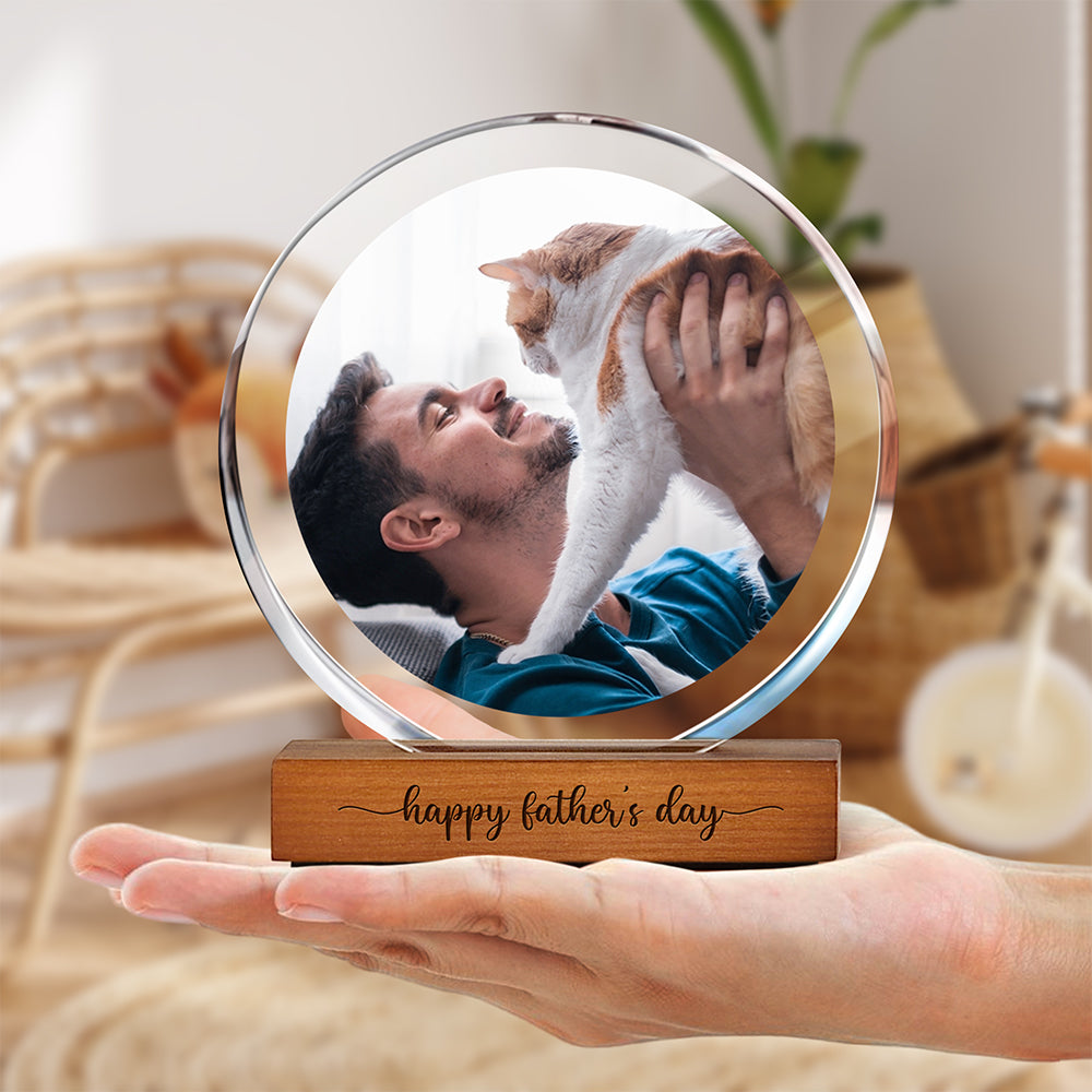 Custom Dog Cat Photo Round Acrylic Frame Block Father's Day Gift For Dad HA75 892438