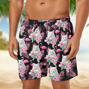 Custom Funny Photo Cat Flamingo Beach Short Summer Gift For Cat Lovers HA75 892452