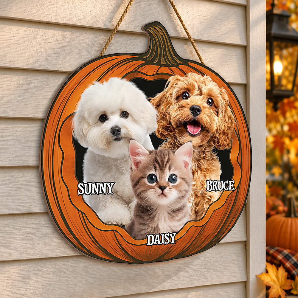 Custom Photo Pumpkin Halloween Pet Door Sign - Gift for Pet Lovers HO82 903162