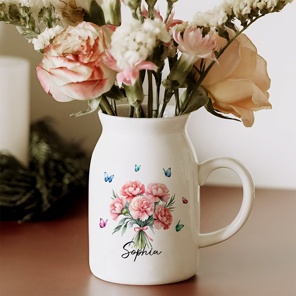 Custom Name Birth Month Flower Vase, Personalized Gift for Her HO82 901774