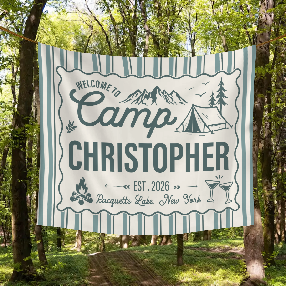 Personalized Camp Bachelorette Bride Banner Tapestry, Bridal Camping Party Decor HO82 902958