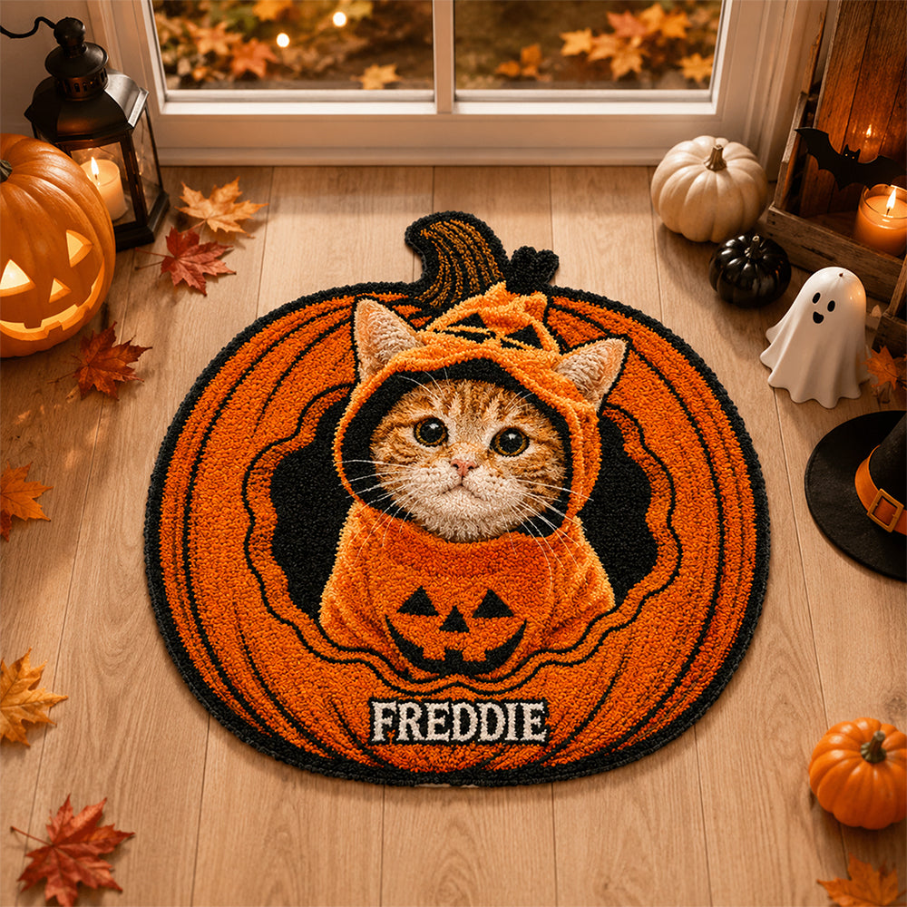 Custom Dog Cat Photo Halloween Pumpkin Custom Shape Faux Cashmere Rug HO82 903164