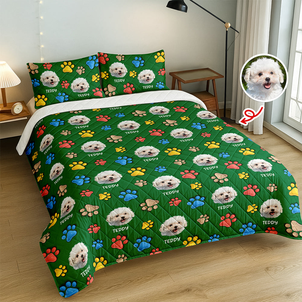 Custom Dog Cat Photo You Left Paw Prints On My Heart 3D Inflated Effect Quilt Bedding Set HO82 900404