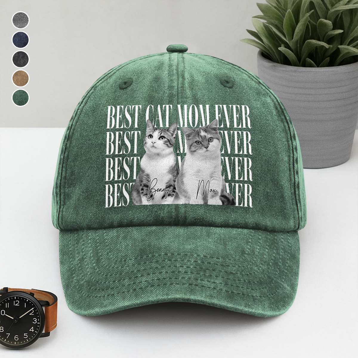 Custom Vintage Photo Best Dog Dad Ever, Best Cat Dad Ever Washed Denim Baseball Cap CH07 911534