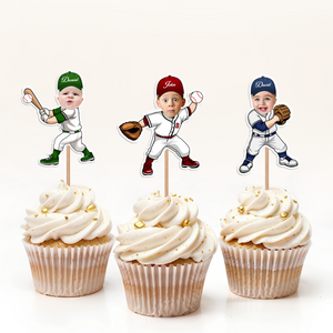 Custom Cute Face Baseball Party Decoration Cupcake Toppers LM32 893269