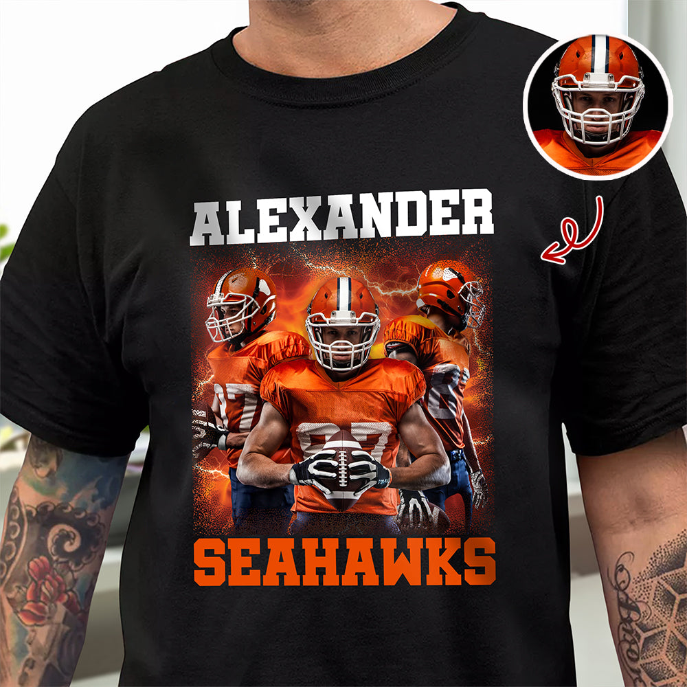 Custom Photo Football Player Bootleg Tee - Personalized Dark Shirt CH07 899480
