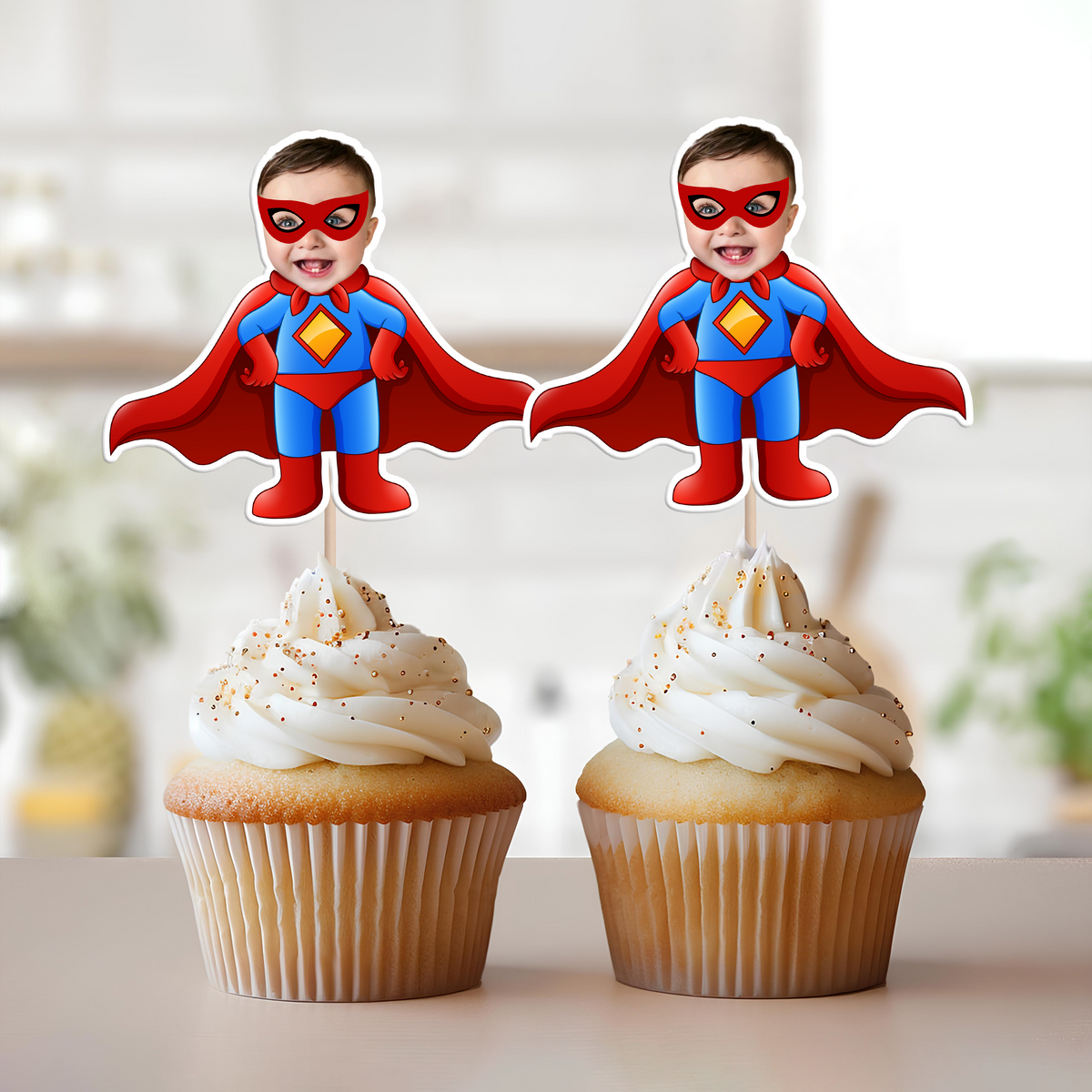 Custom Superheroes Photo Cupcake Toppers Peronalized Birthday Gift CH07 895348