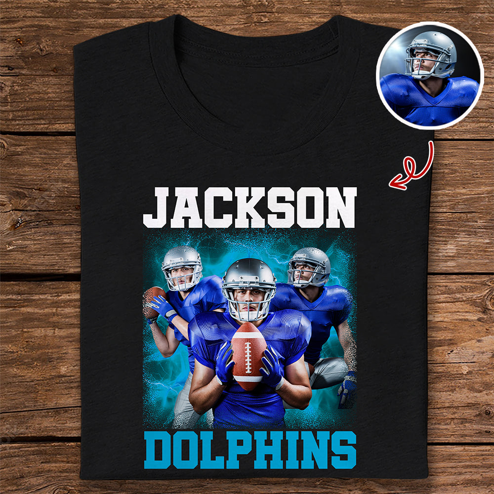 Custom Photo Football Player Bootleg Tee - Personalized Dark Shirt CH07 899480