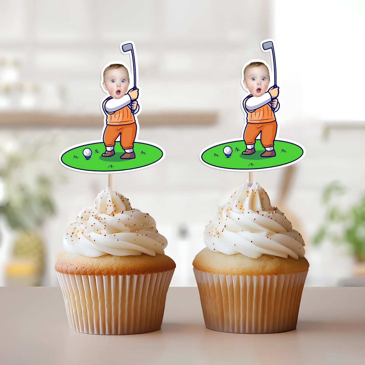 Custom Funny Face Golfer Cupcake Toppers Party Decoration HA75 892106