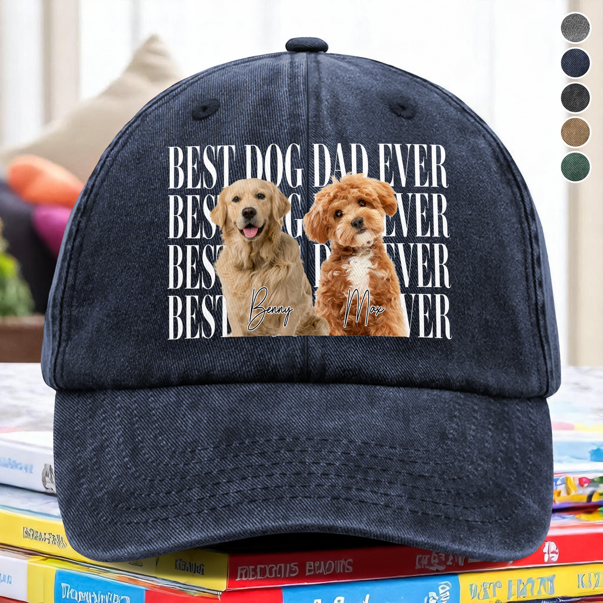 Custom Vintage Photo Best Dog Dad Ever, Best Cat Dad Ever Washed Denim Baseball Cap CH07 911534