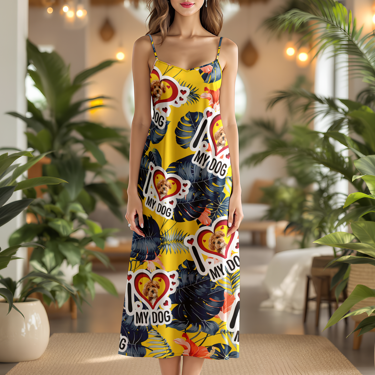 Custom Cute Pet Photo I Love My Dog Cat Hawaii Maxi Dress LM32 893405