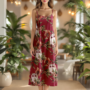 Custom Cat Photo With Floral Pattern Women's V-neck Cami Maxi Dress LM32 893327