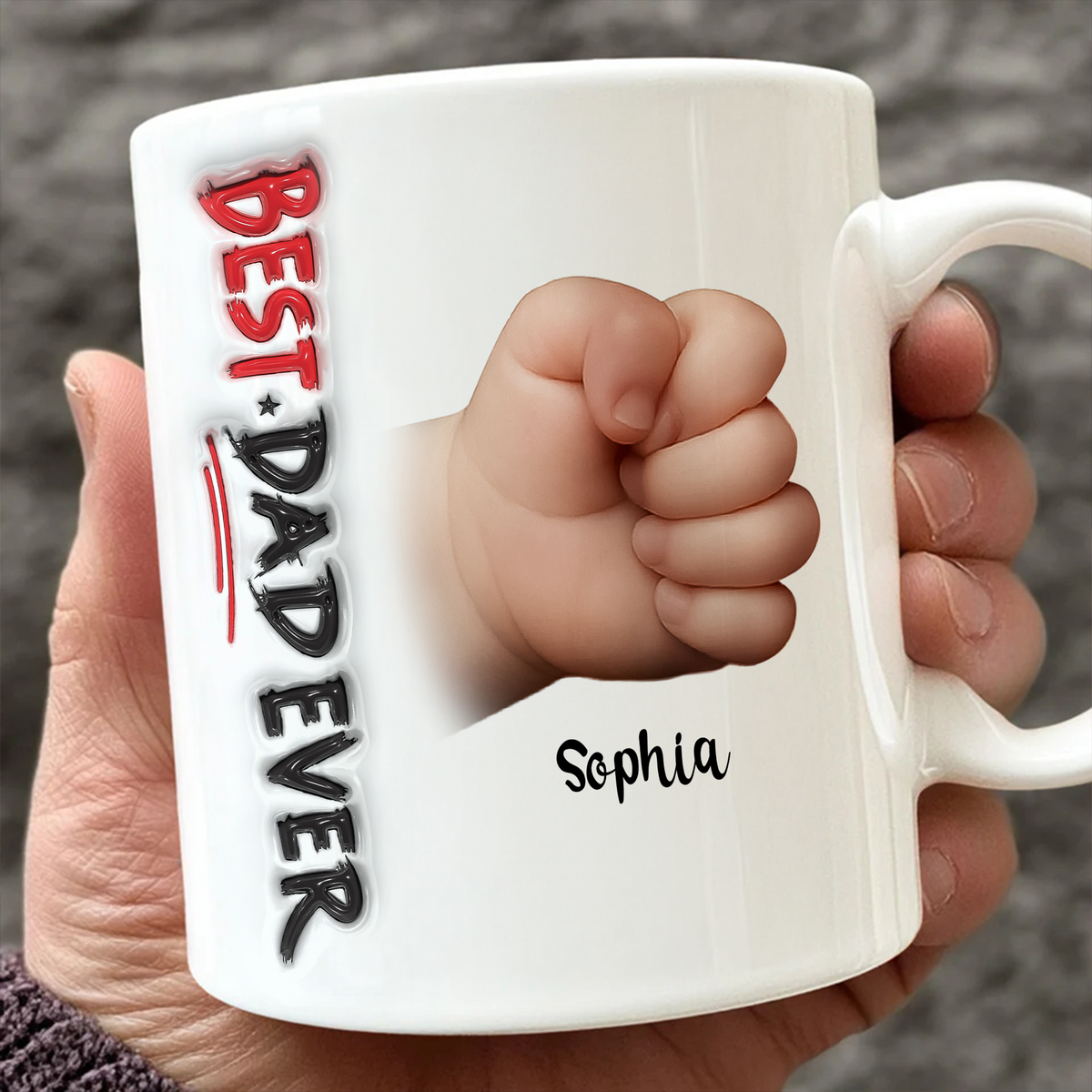 Custom Hand Photo Best Dad Ever White Mug N369 896451