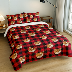 Custom Photo Cat With Christmas Pattern Quilt Bedding Set HA75 898230