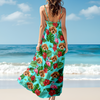 Custom Dog Photo Tropical Hawaii Style Personalized Women's V-Neck Cami Maxi Dress For Summer Holiday CH07 895672