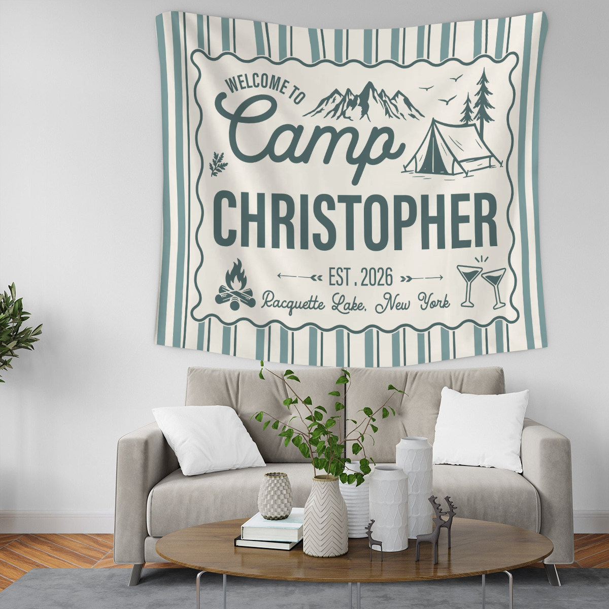 Personalized Camp Bachelorette Bride Banner Tapestry, Bridal Camping Party Decor HO82 902958