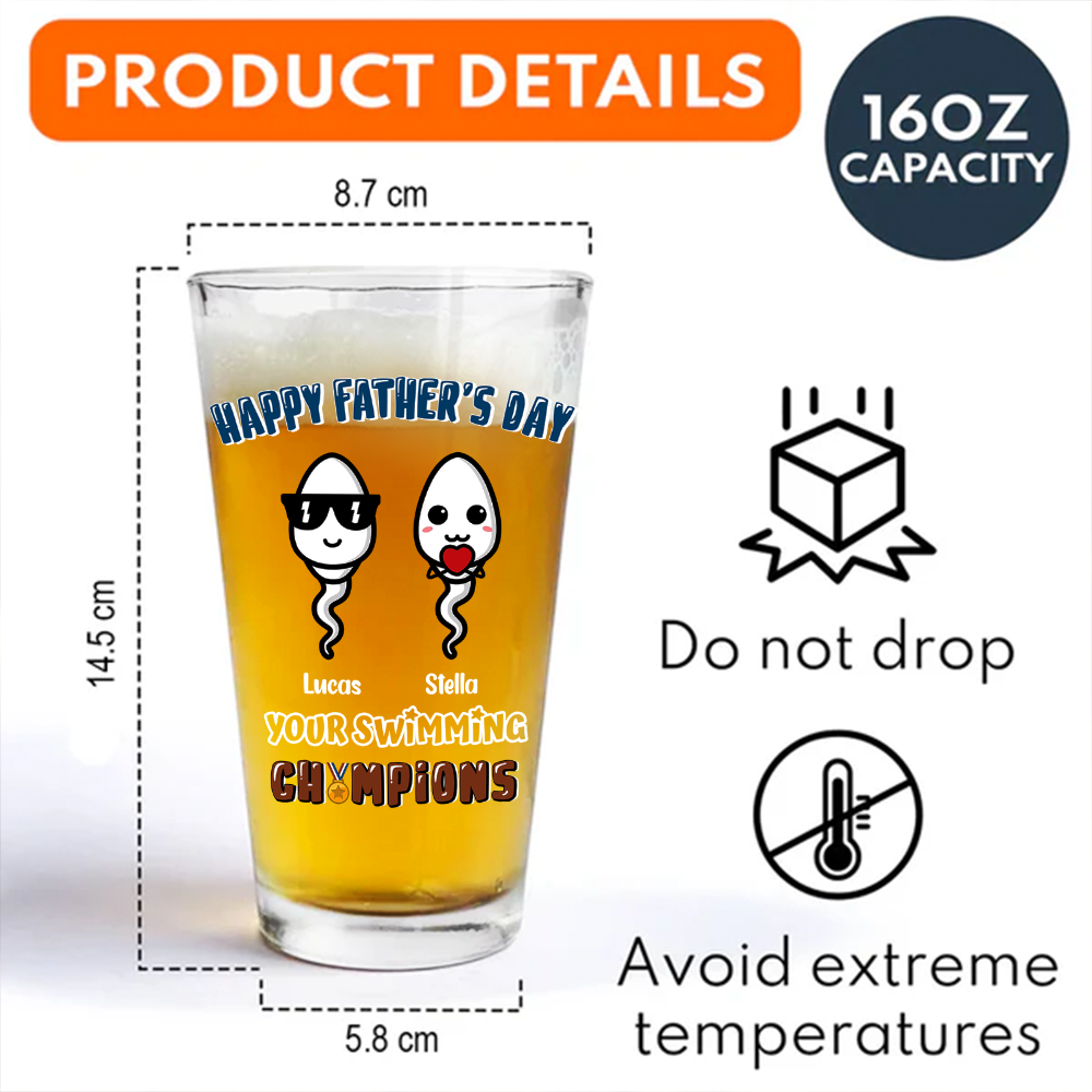 Happy Father's Day Your Swimming Champion Personalized Beer Glass Funny Father's Day Gift CH07 895362