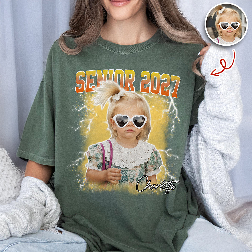 Personalized Senior 2027 Photo Comfort Shirt Last First Day School Gift CH07 180286
