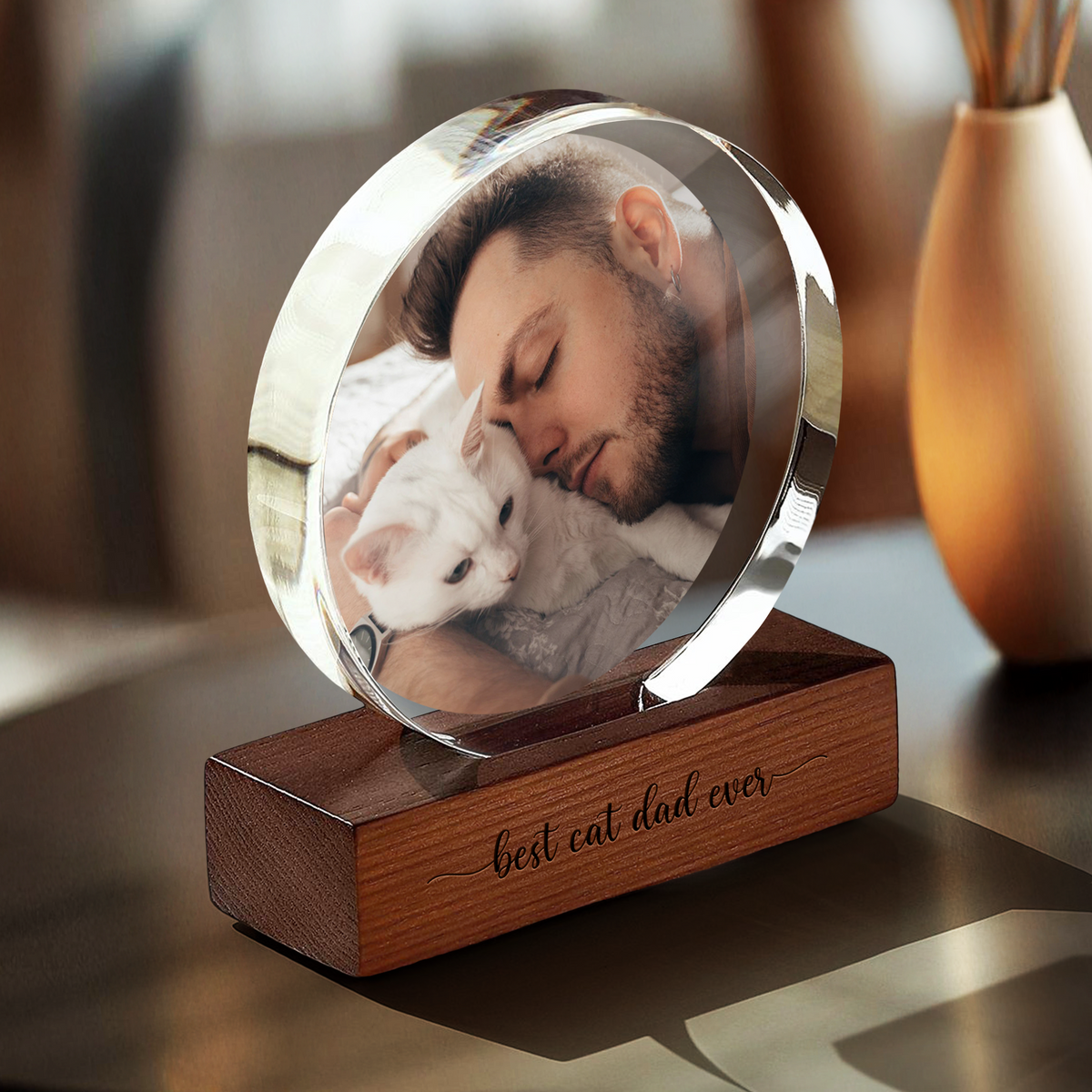 Custom Dog Cat Photo Round Acrylic Frame Block Father's Day Gift For Dad HA75 892438