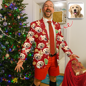 Custom Dog Face Photo With Christmas Background Family Men's Suits HO82 900432