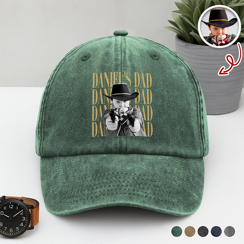 Personalized Vintage Photo Dad, Mom Washed Denim Baseball Cap HA75 921364