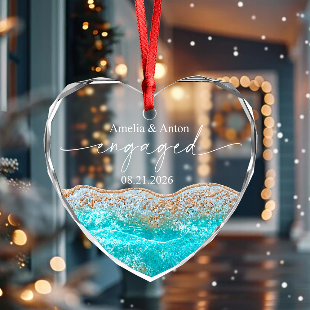 Personalized Married Couple Heart Glass Ornament Christmas Keepsake, Newlywed Wedding Gift LM32 669799