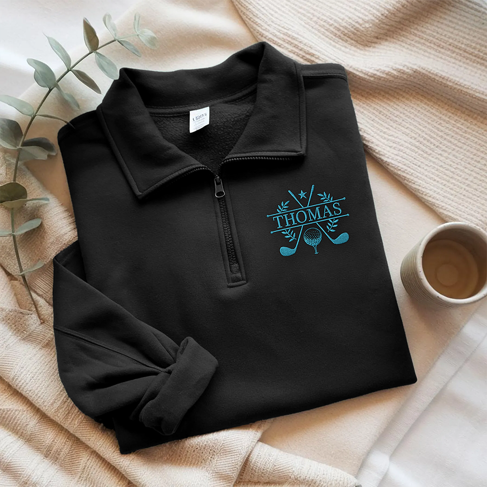 Custom Name For Him, Golf Lovers, Husband, Groomsmen - Personalized Embroidered Golf Quarter Zip Sweater HO82 900918