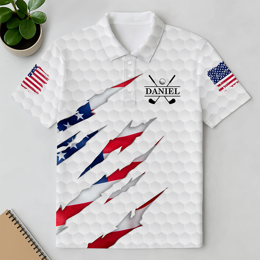 Personalized Golf Ball Pattern With America Flag Polo Shirt Gift For Golfer, Golf Lovers HO82 900806