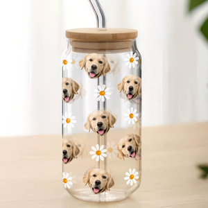 Custom Face Photo With Icon Dog Glass Can With Lid TH10 892449